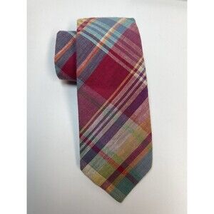Land’s End 100% Cotton Hand Sewn Multi Color Pastel Plaid Neck Tie